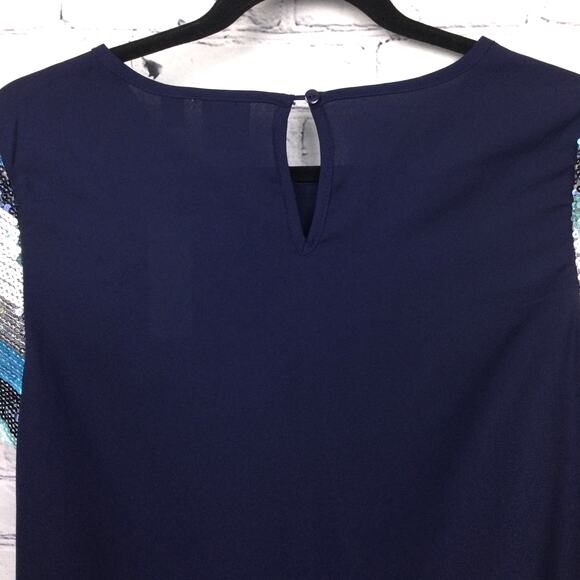 New York and Company Soho Jeans Striped Sequins Keyhole Back Short Sleeve Top XS - Picture 4 of 10